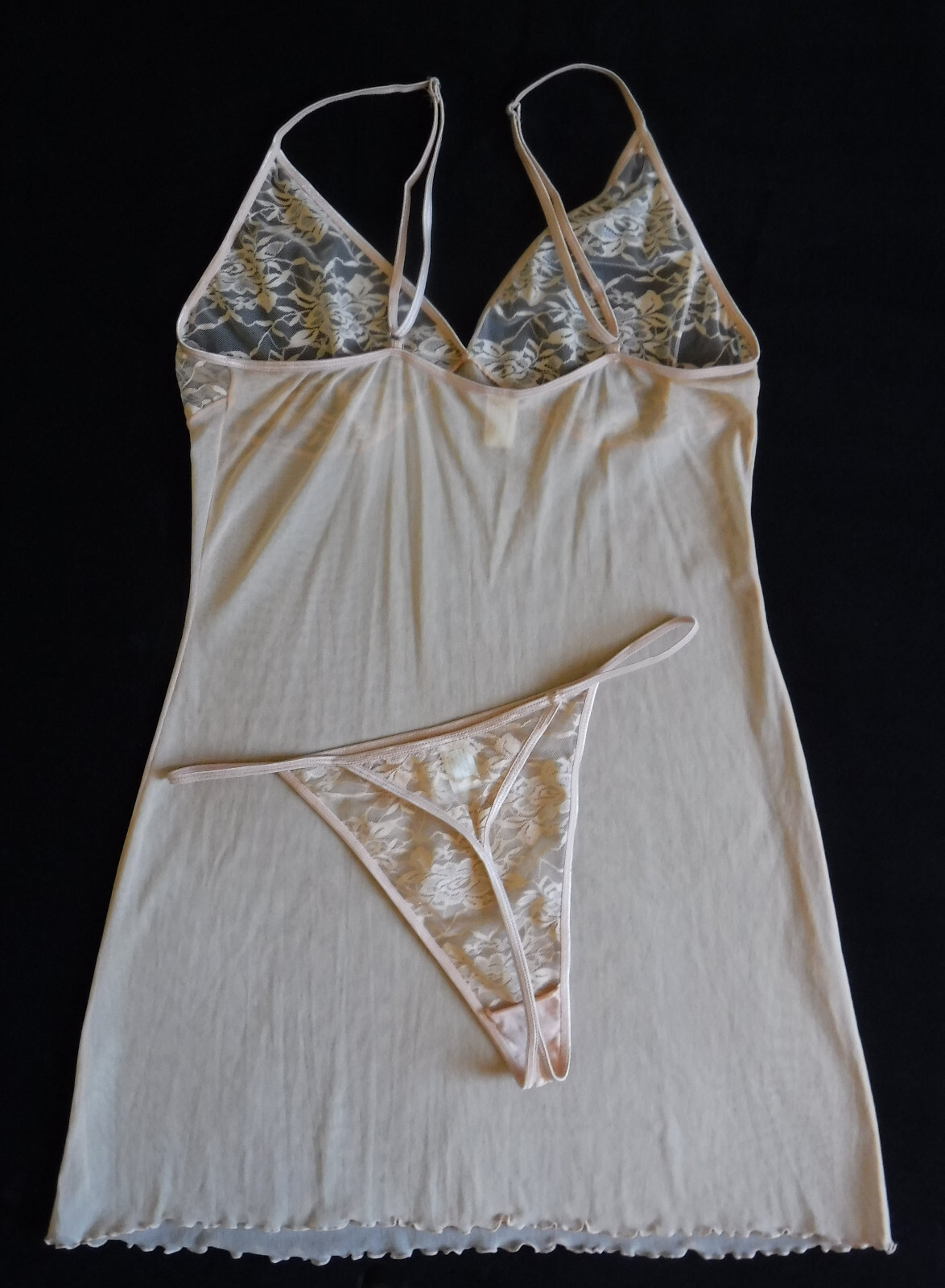 Jolie Intimates New Light Peach Sheer Mesh/Lace Chemise Babydoll & G-Strings 2X