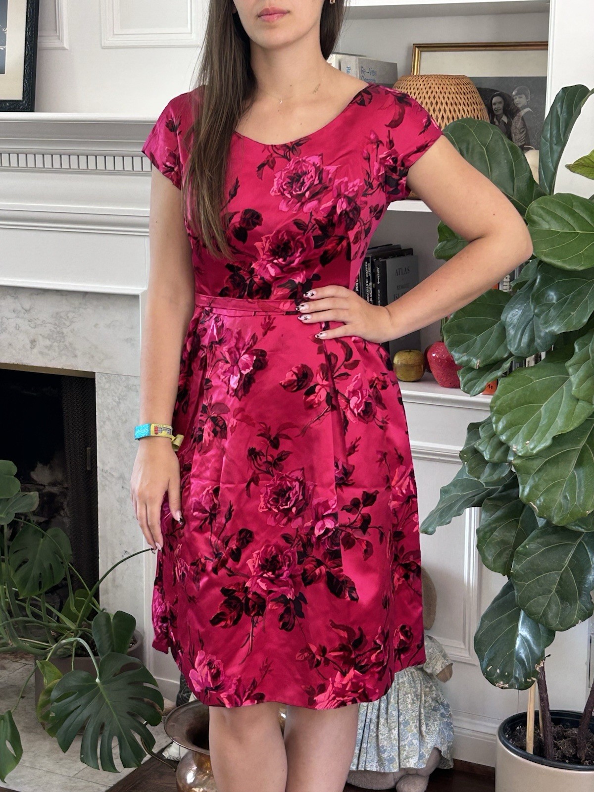 Gorgeous Vintage 50s Adele’s Silk Satin L Velvet Burn Out Dress