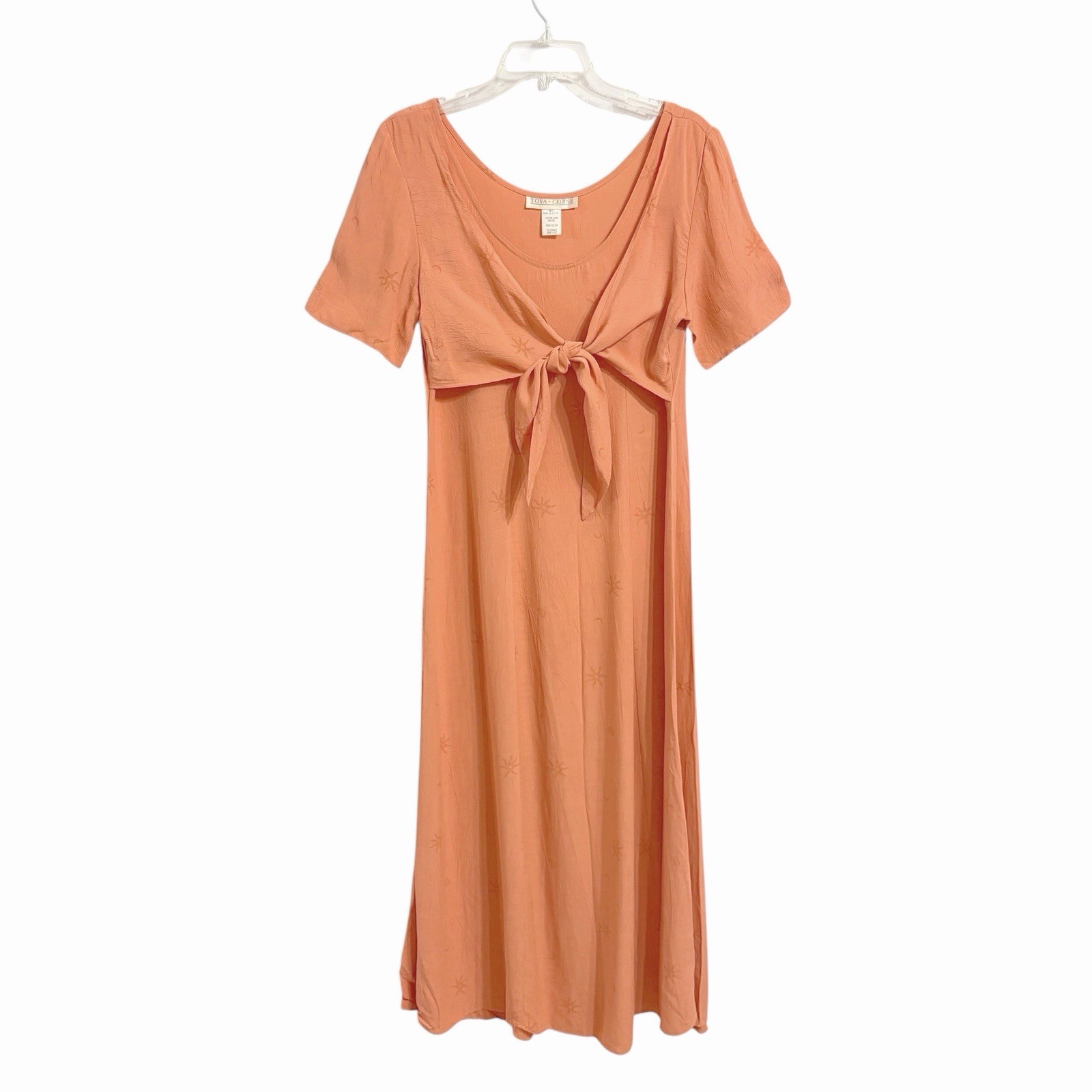 Tova Celine Vintage Celestial Print Maxi Dress M Peach Tie Front Whimsigoth