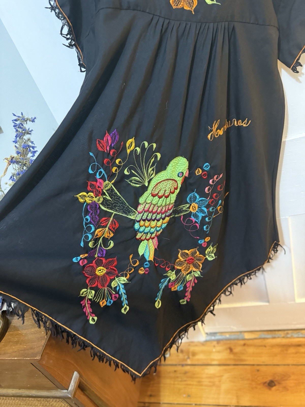 Vintage 1970s “Honduras” Embroidered Square Neck Dress