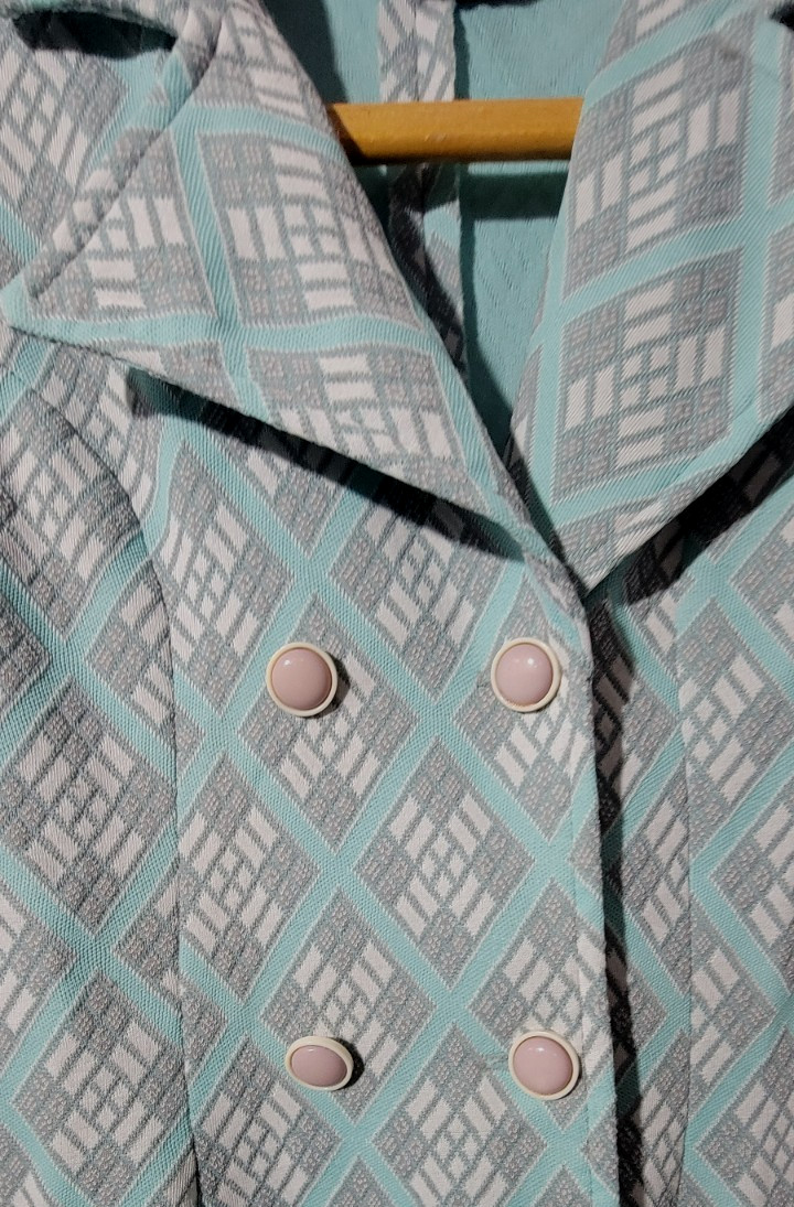 EUC Vintage 60s Mod Castello d&rsquo;Elmo Double Breasted Diamond Knit Med Spring Coat