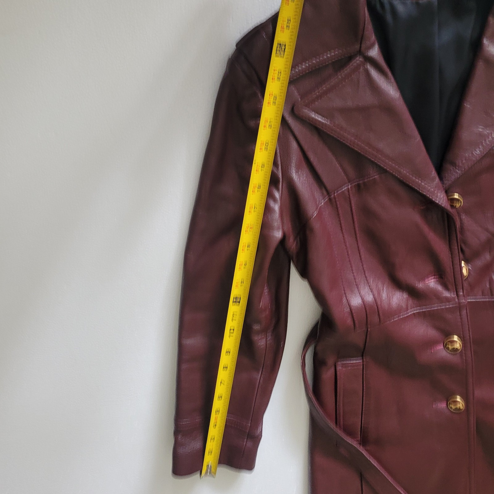 Long Lined Leather Vintage Coat by Winners Circle Fashions, Women&rsquo;s Small Belted