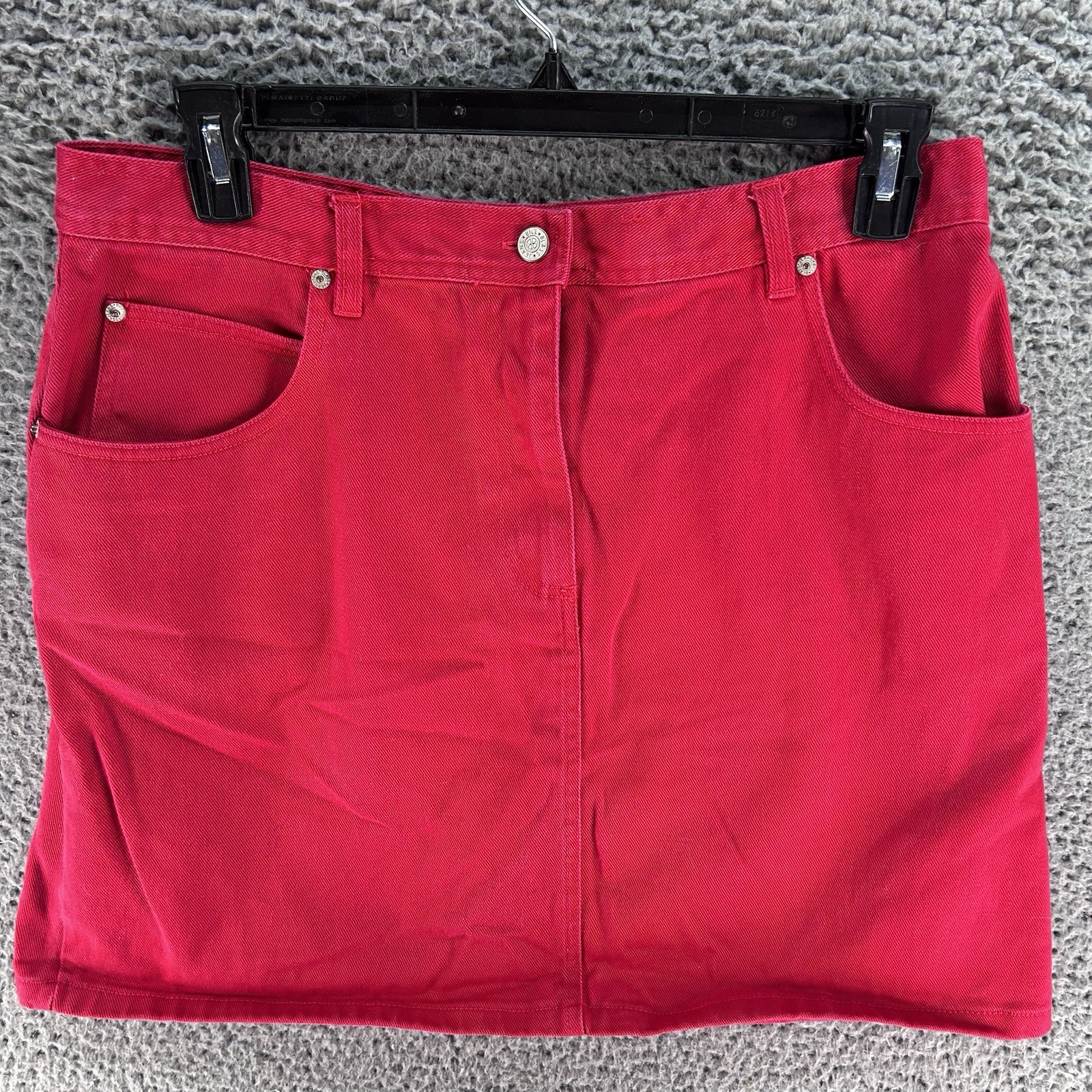 Vtg Bill Blass Red Denim Jean Mini Skirt Sz 16P Petite 100% Cotton Y2K Concert