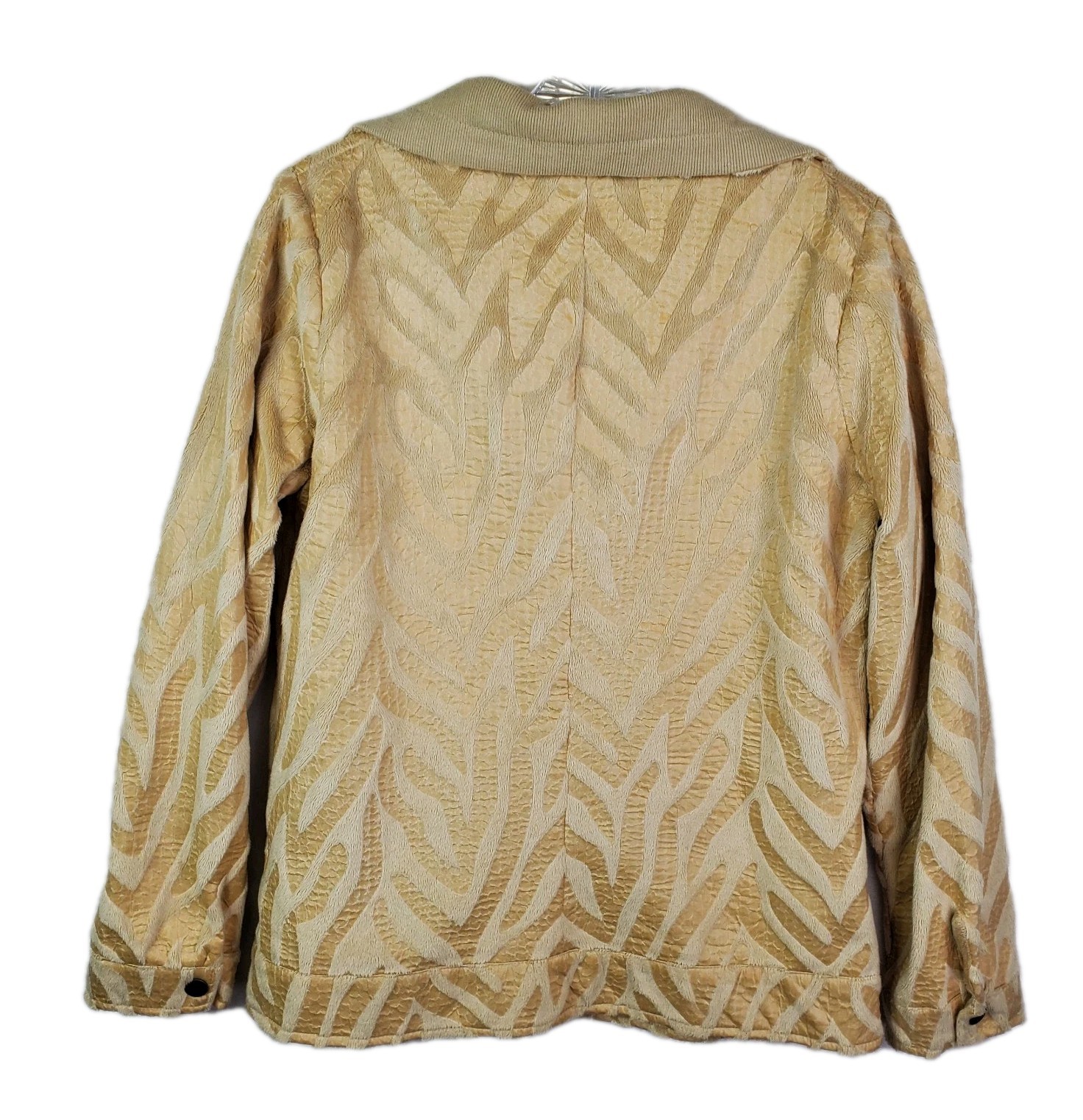 VTG Erin London Women Snap Button Jacket Small Animal Print Metallic Beige Gold