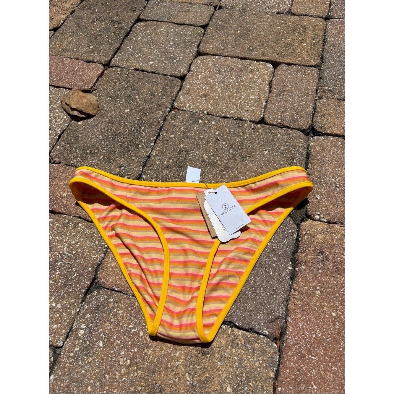 NWT Volcom Yellow and Pink Striped Bikini Bottom
