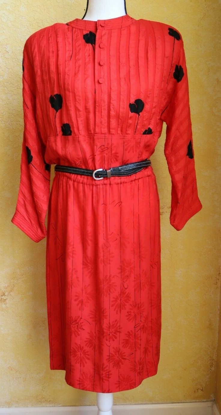 VINTAGE ADELE SIMPSON SAKS FIFTH AVENUE 70/80&rsquo;S RED SILKY COCKTAIL DRESS SZ 8
