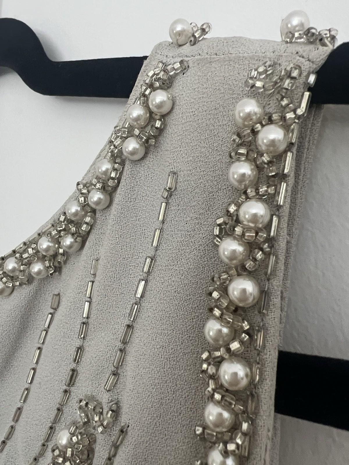 1950s Fully Beaded Shift/Sheath Dress Art Deco Motif Bugle Beads Pearls Lined S