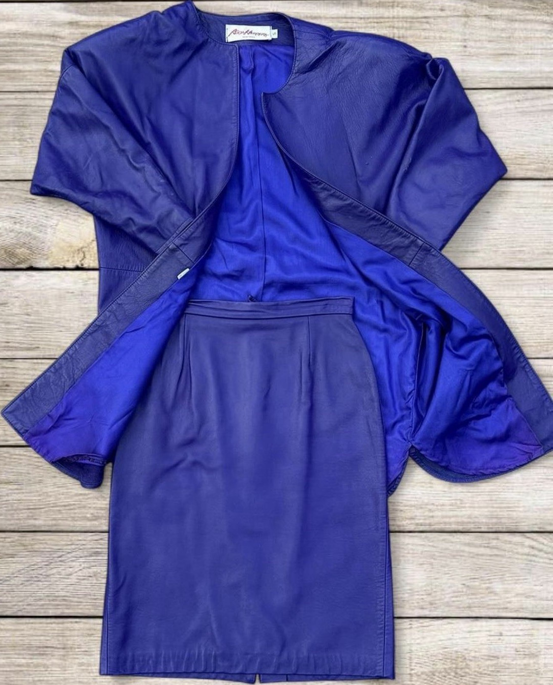 Vintage Alicia Herrera purple leather skirt suit set 💜✨