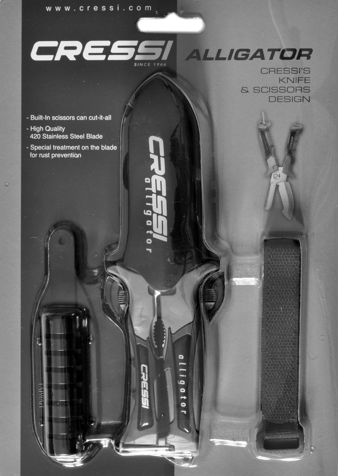 Cressi Alligator Underwater Knife-Scissors 420 Stainless Steel Snorkeling Dive