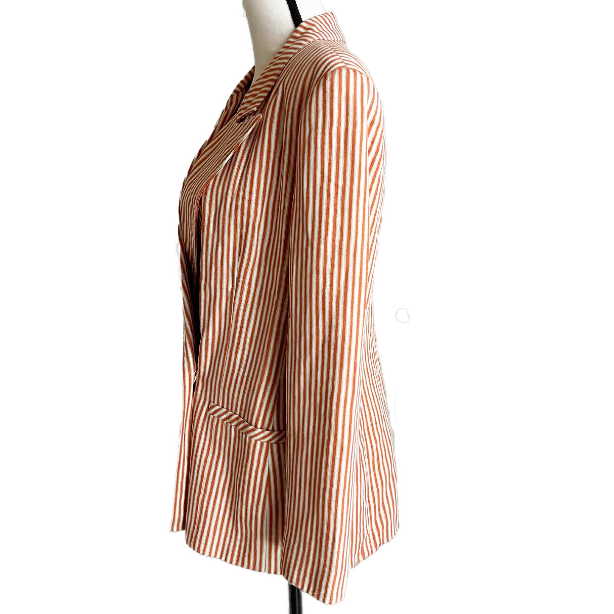 Vintage 80s 9Os CARLO MODA Oversize Boxy Blazer Orange White Stripe Lined Sz 10