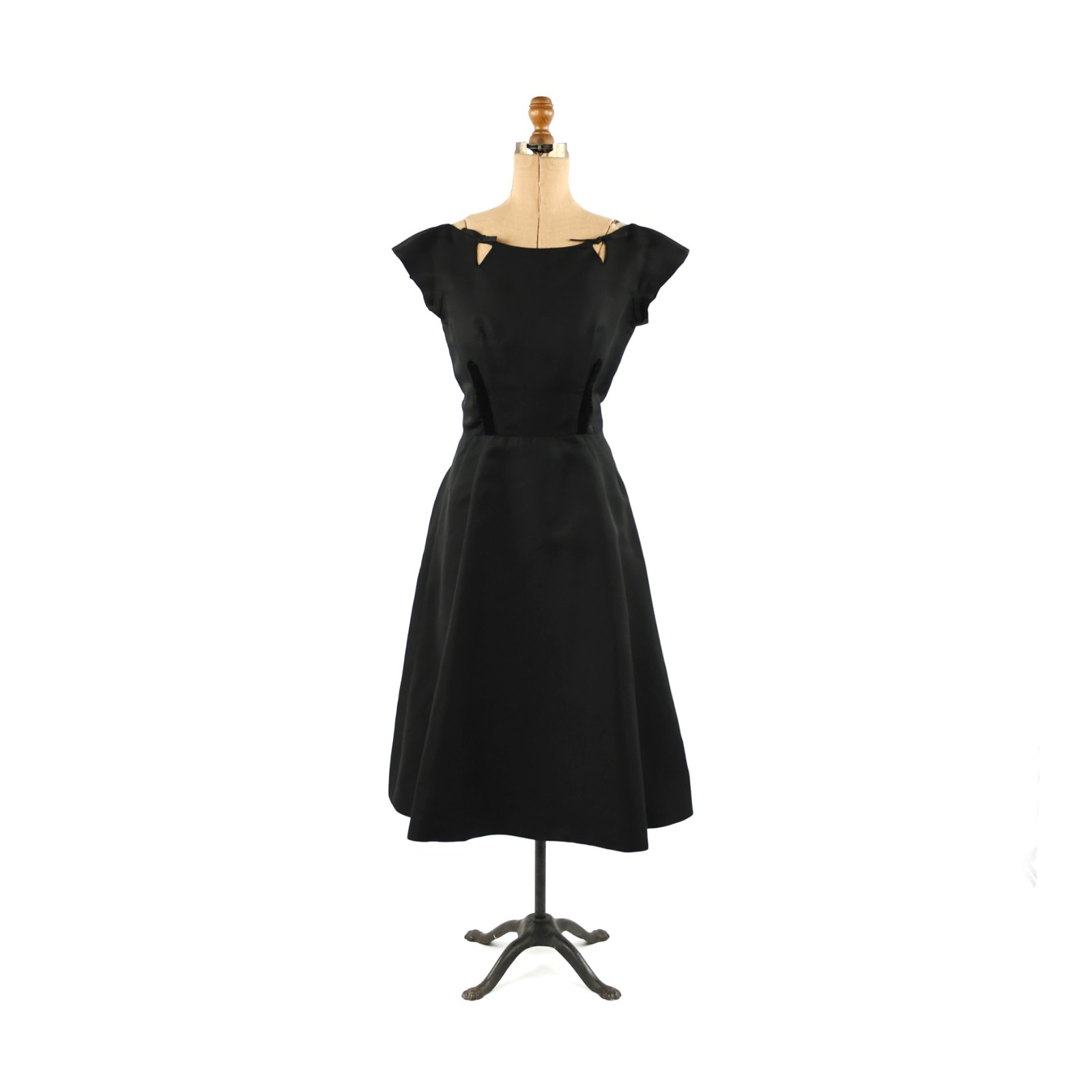 Vintage 50s Hattie Carnegie Black Silk Mid Century Cocktail Party Cutout Dress