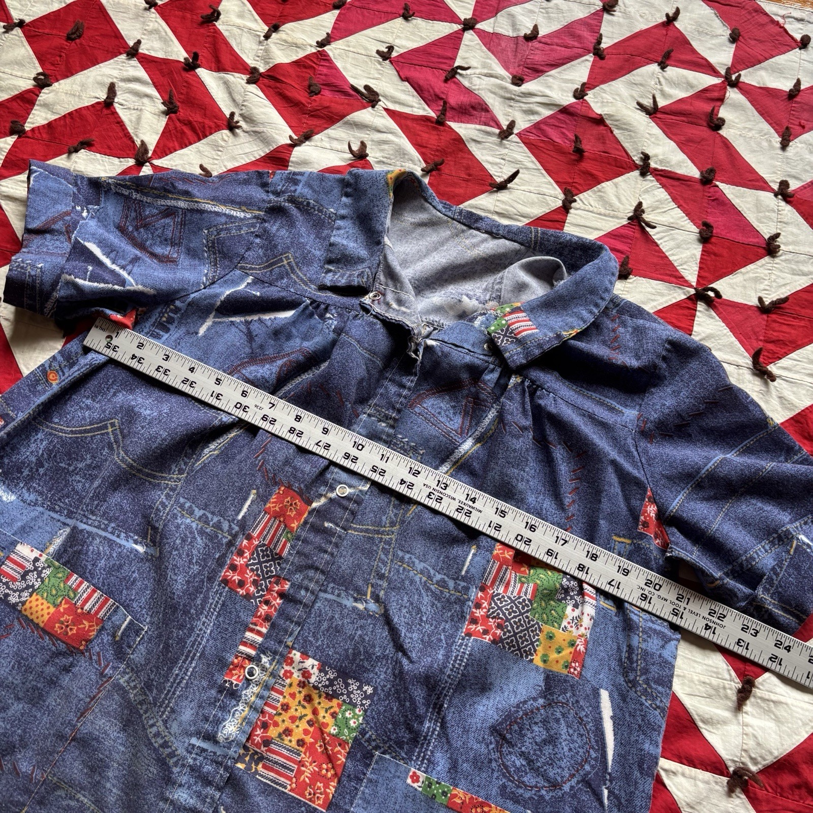 Vintage 1970s Patchwork Print Smock Dress Women’s Poly Blend As Is Hippie