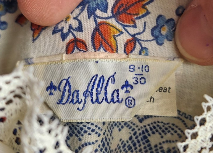 1970&rsquo;s Da AlCa Lacey Ruffled Floral Cottagecore Dress Size 9-10
