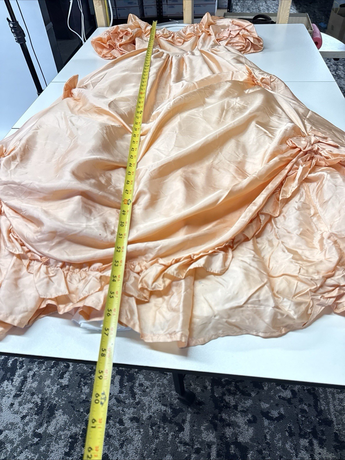 Vintage 70s Peach Taffeta Prom Dress Puffy Sleeve Bows US Sz 10 Made England