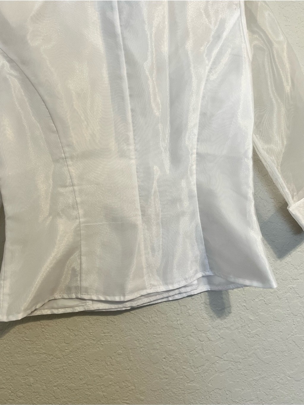 Alex Evenings White Sheer Organza Jacket Asymmetrical Rhinestone Clasp M Y2K