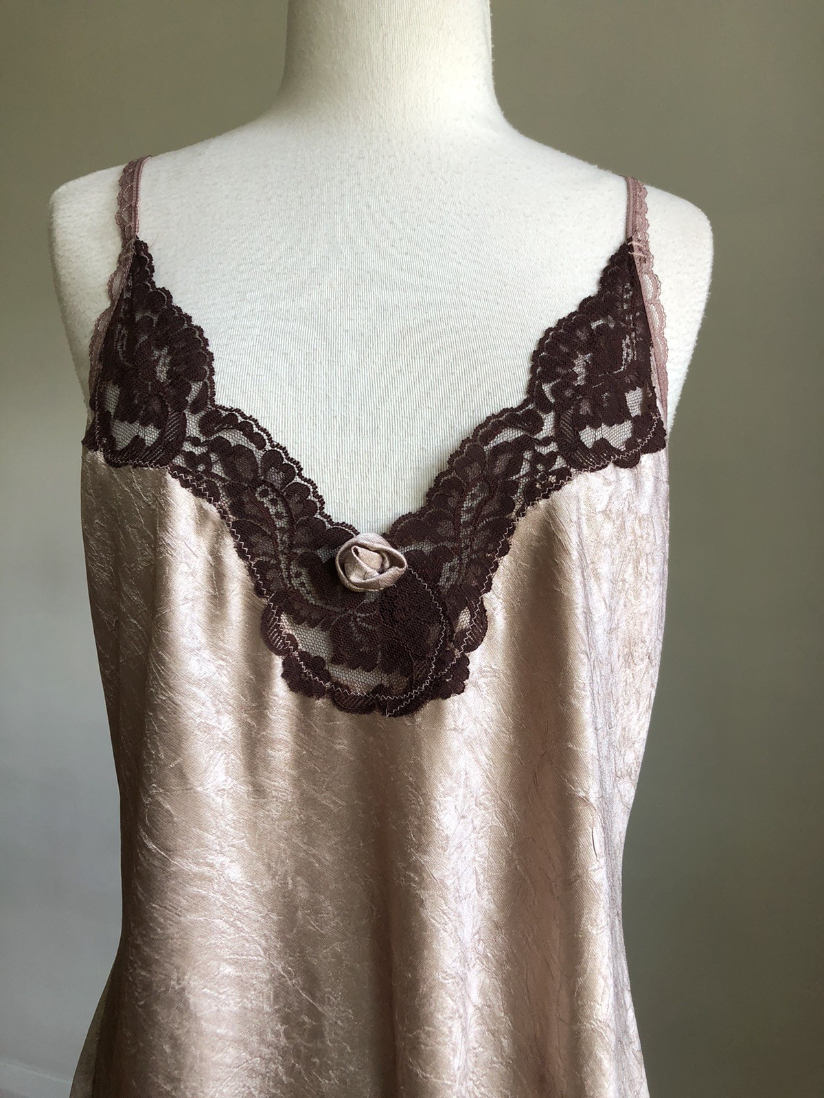 GORGEOUS VTG Dominique & Simone Hand-dyed Silky Satin & Lace Chemise Lingerie M