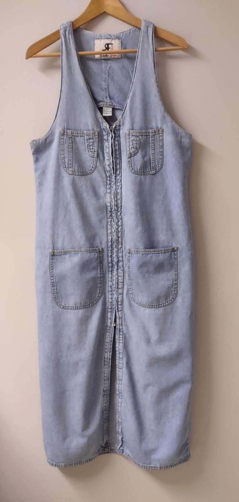 Vintage Rafaella Jeans Jumper Long Denim Dress Pockets Front Zipper M