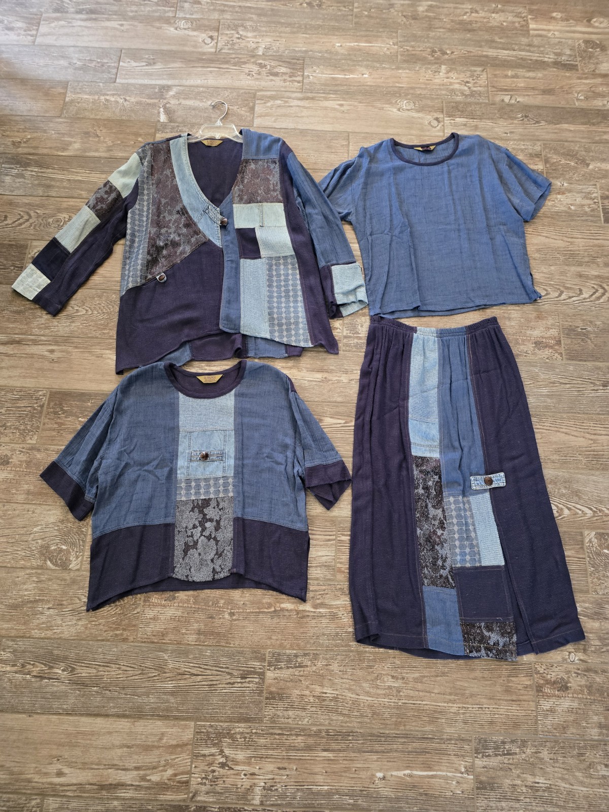 Spencer Alexis, Women&rsquo;s Vintage 4 Piece, Denim Patchwork Jacket, Skirt, 2 Shirts