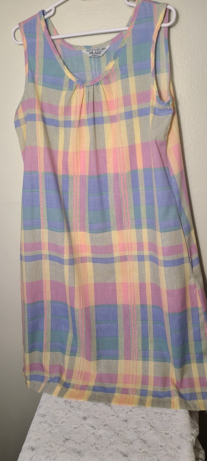 Blair VTG Cotton Housedress Size M/L Pastel Plaid Grandma Cottage Core Pockets