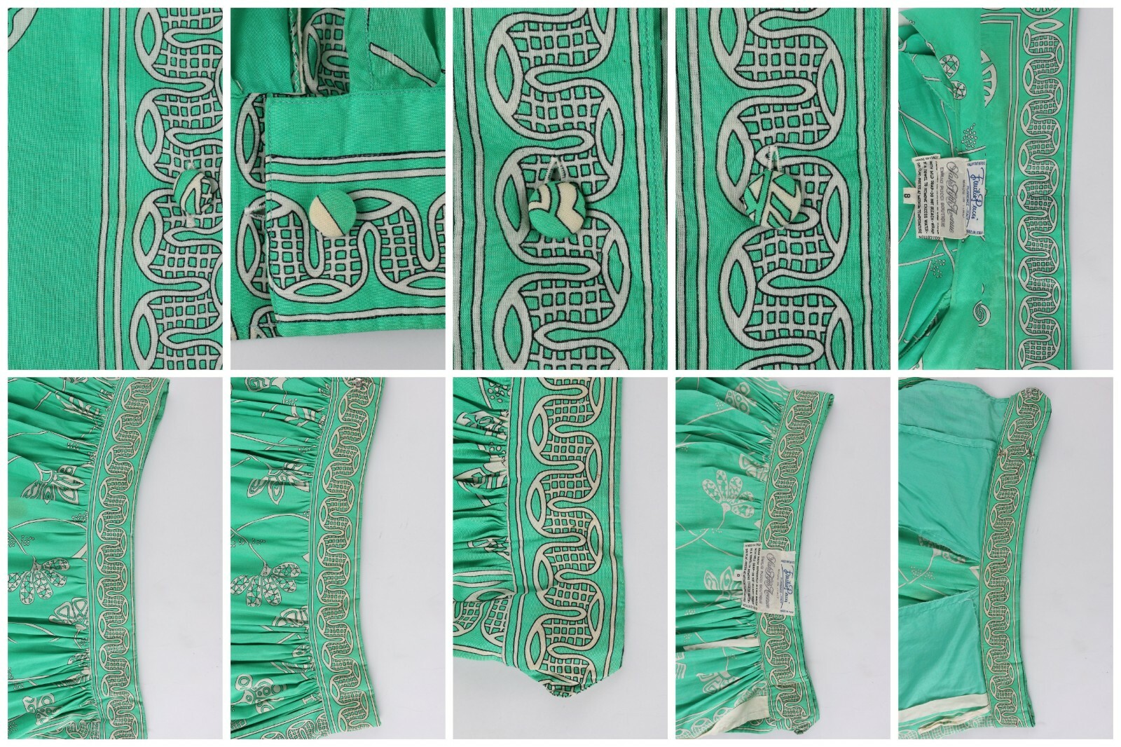 EMILIO PUCCI c.1976 « Chad » Print 2 Pc Green Cotton Shirt Skirt Dress Set