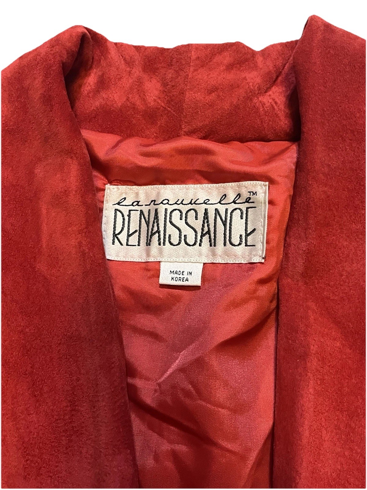 Vtg 80s 90s LaNouvelle Renaissance Women’s M Red Suede Leather Swing Coat Gen X