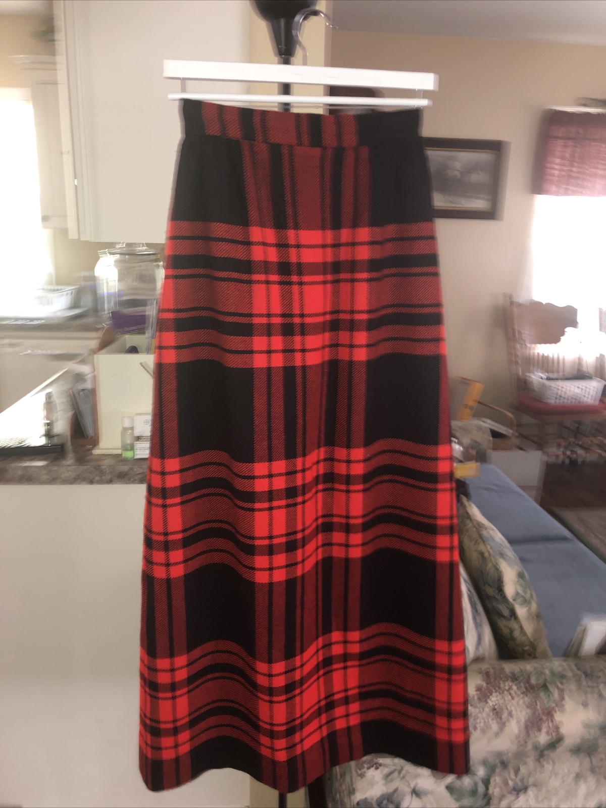 Vtg Vicky Vaughn Junior 60s 70s Swing Plaid Skirt Full Length M Retro Mod Red