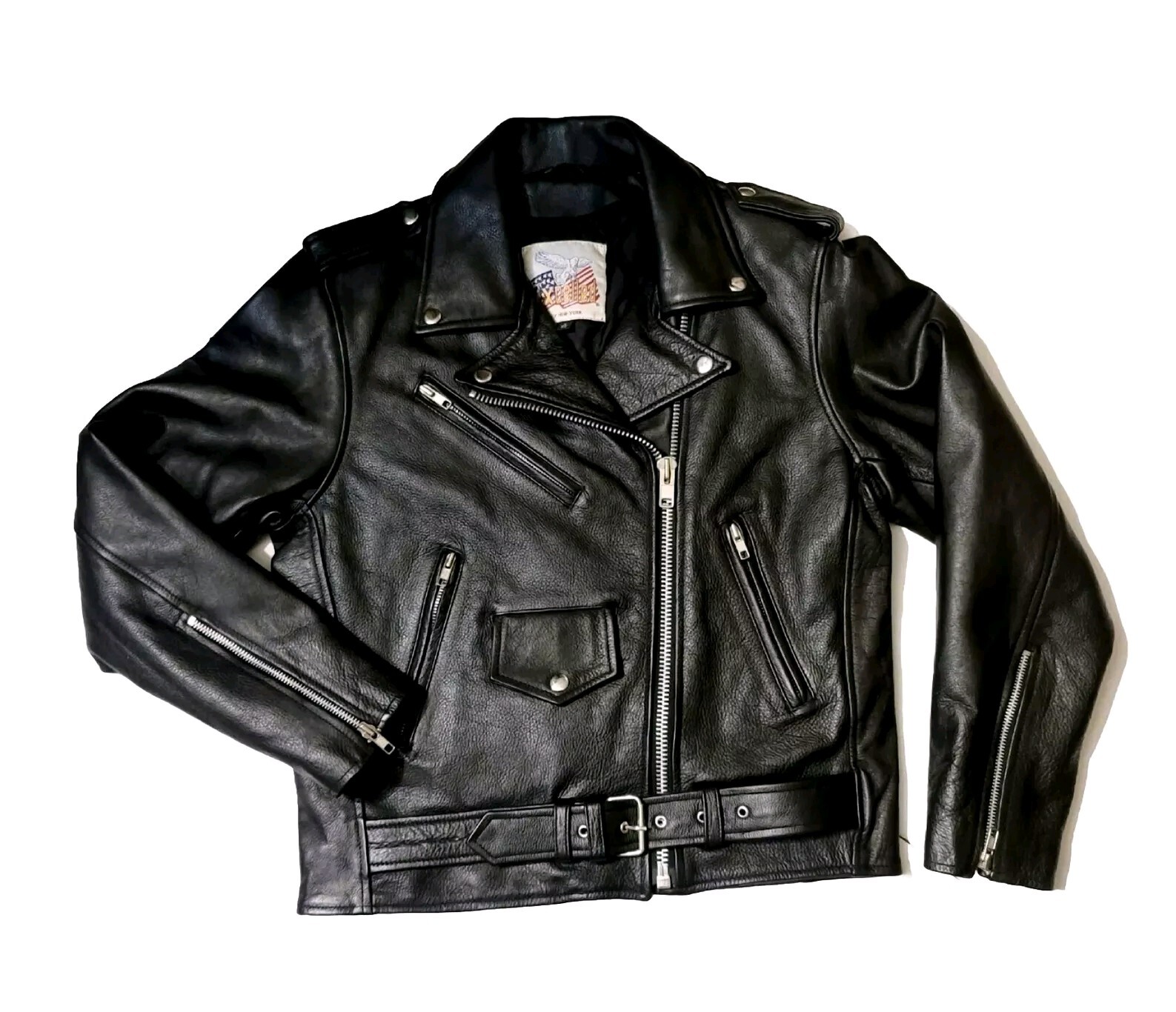 EXCELLED New York Vintage Women&rsquo;s Sz 6 Leather Biker Moto Jacket 20849 YKK Black