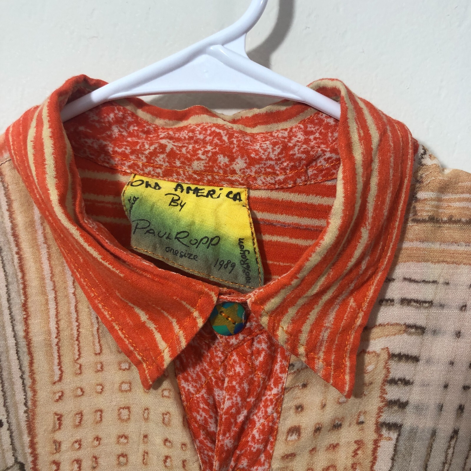 vtg Paul Ropp Button Shirt One Size Old America Rayon 1989 Fringe Western Boho
