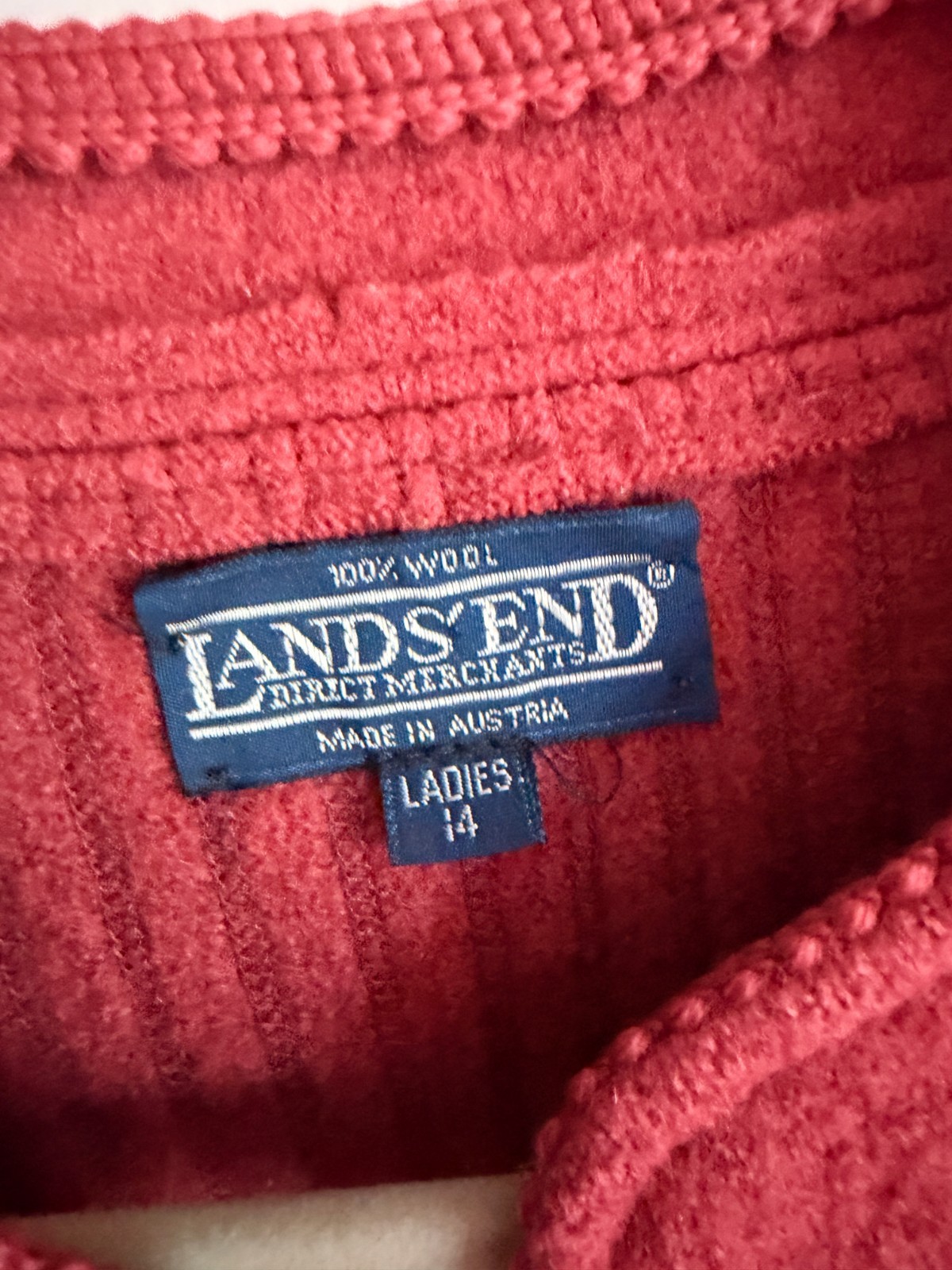 Lands End Wool Jacket Womens 14 Austria Boiled Wool Red Snap Cardigan