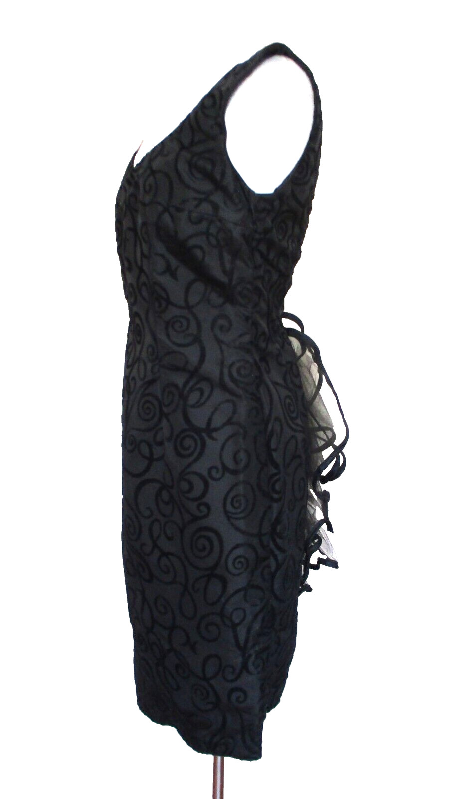 VTG L.A. Glo Dress Black Flocked Velvet Taffeta Mesh Bustle M Women Sleeveless