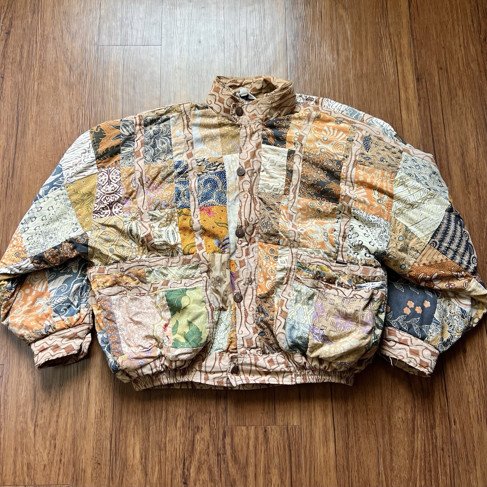 Vintage 90s Patchwork Bomber Jacket Boho Hippie Quilted Multicolor Full Zip