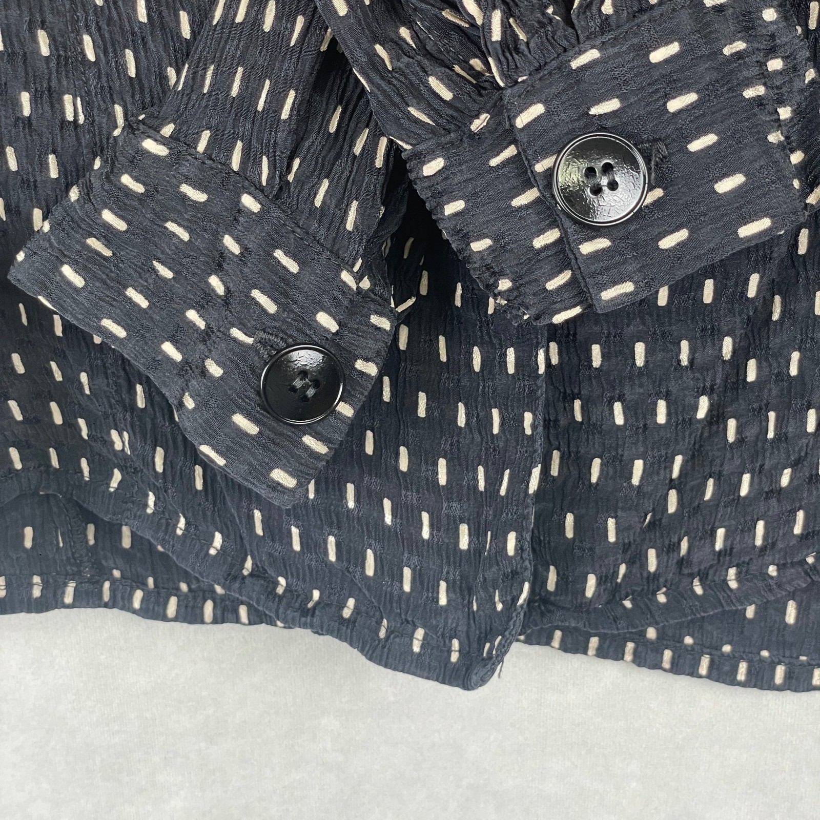 VTG Anne Klein Black Cream Dashed Geometric Texture Power Blouse Shoulder Pads 6