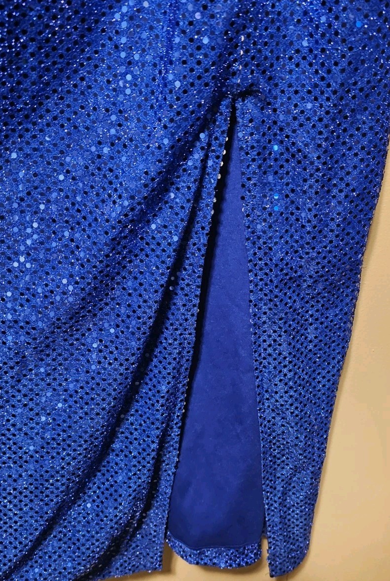 L.A. Glo Blue Iridescent Sequin Maxi Dress Evening Gown Flower Accent 20w 1990s