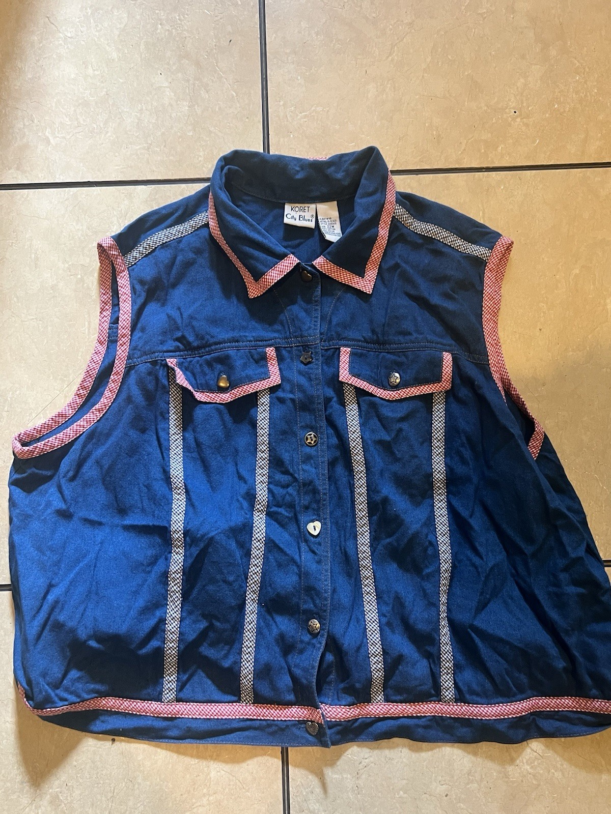 Vintage Koret Vest 90s 2 Lot Elementary School Teacher Vibes 22w Floral Blue