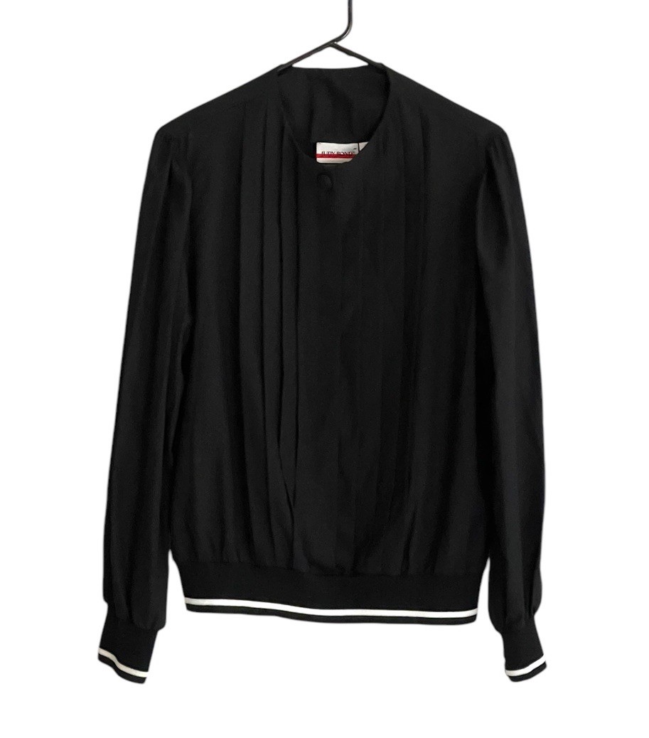 Vintage 1950s 1960s Judy Bond Black Long Sleeve Bomber Like Top Sz 14
