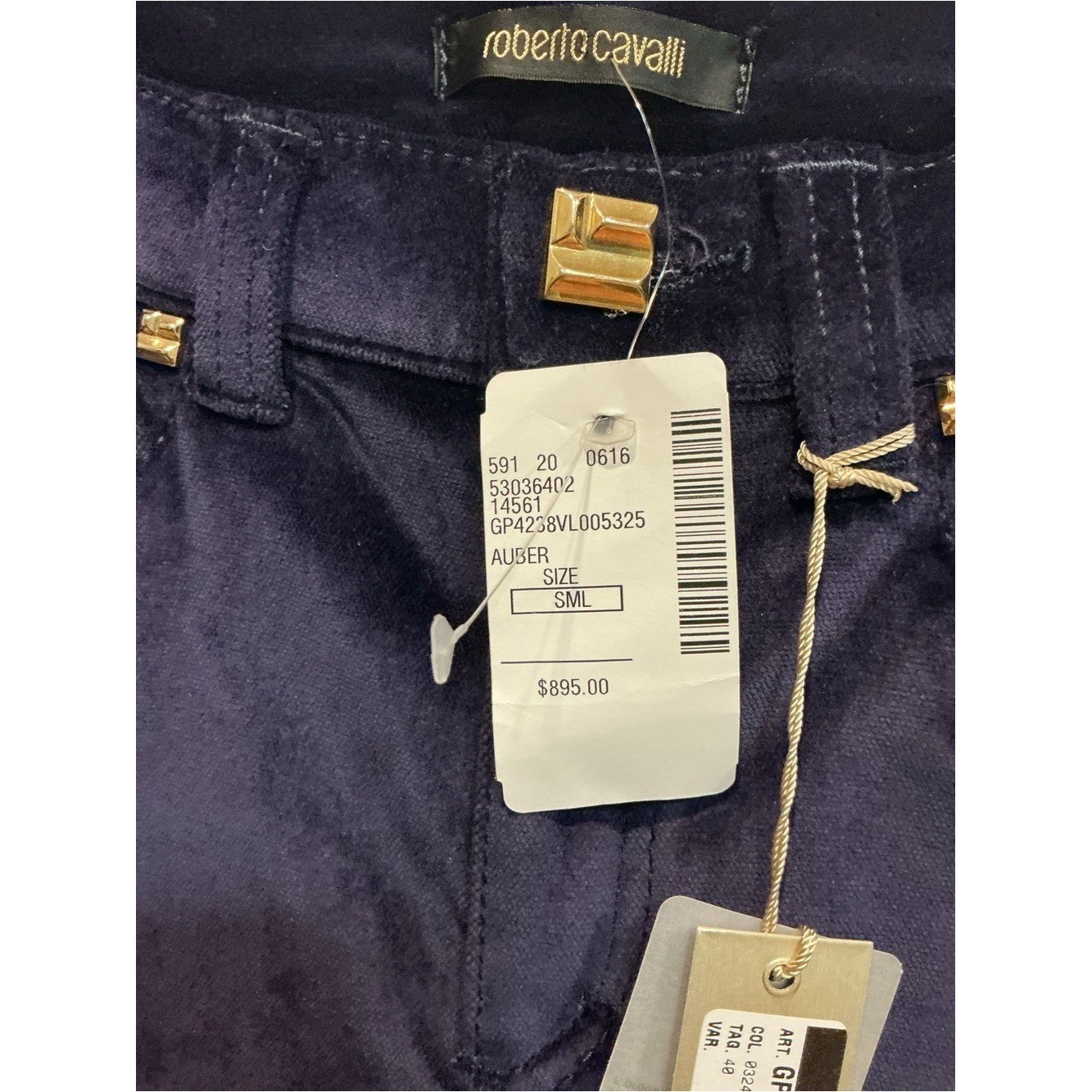 NWT Roberto Cavalli Blue Violet Stretch Velvet Pants Gold Hardware Y2K IT 40 4