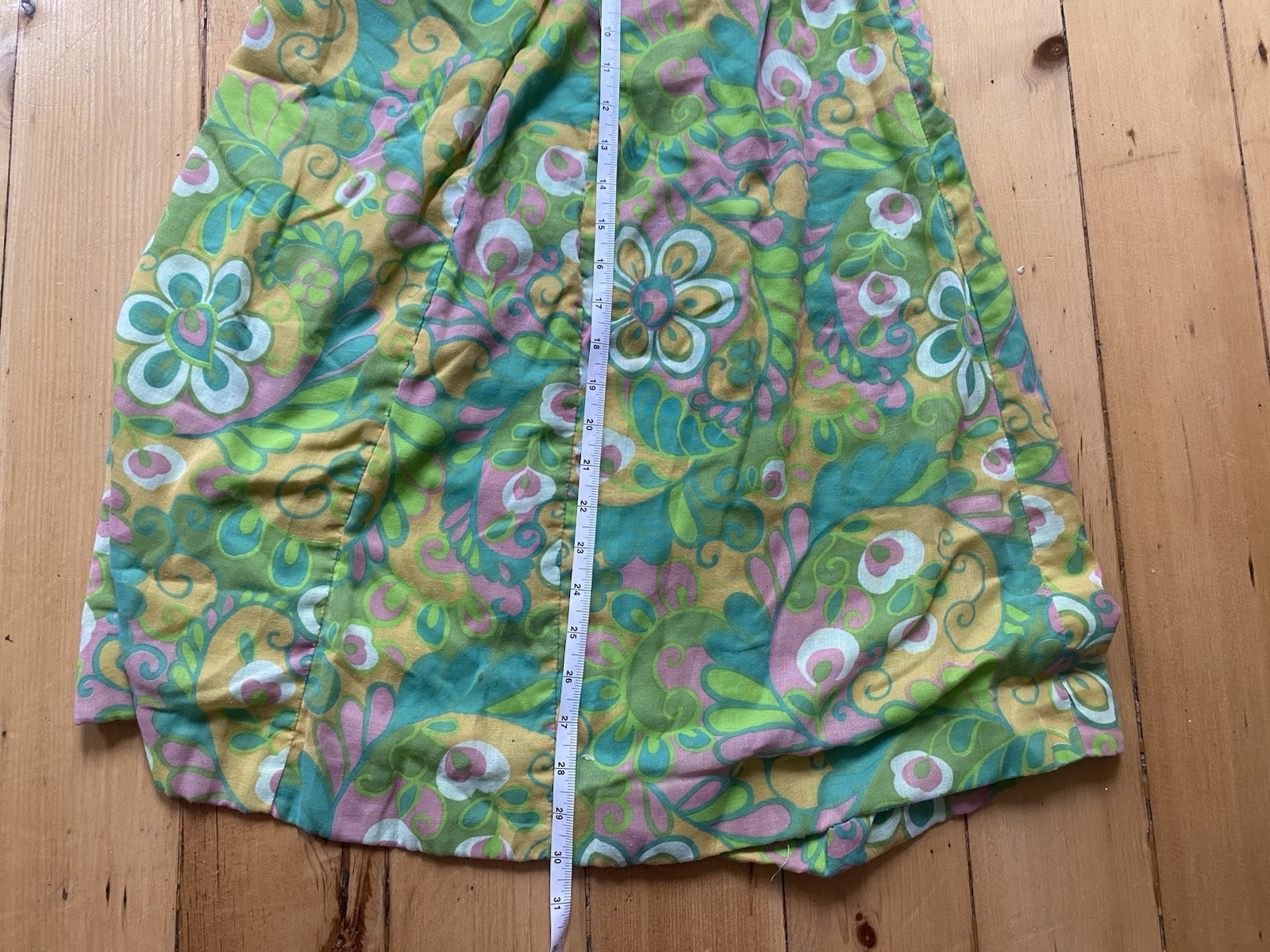 Vintage 60s 70s Juniorite Mod Psychedelic Mini Dress Green Pink Sleeveless Sz S