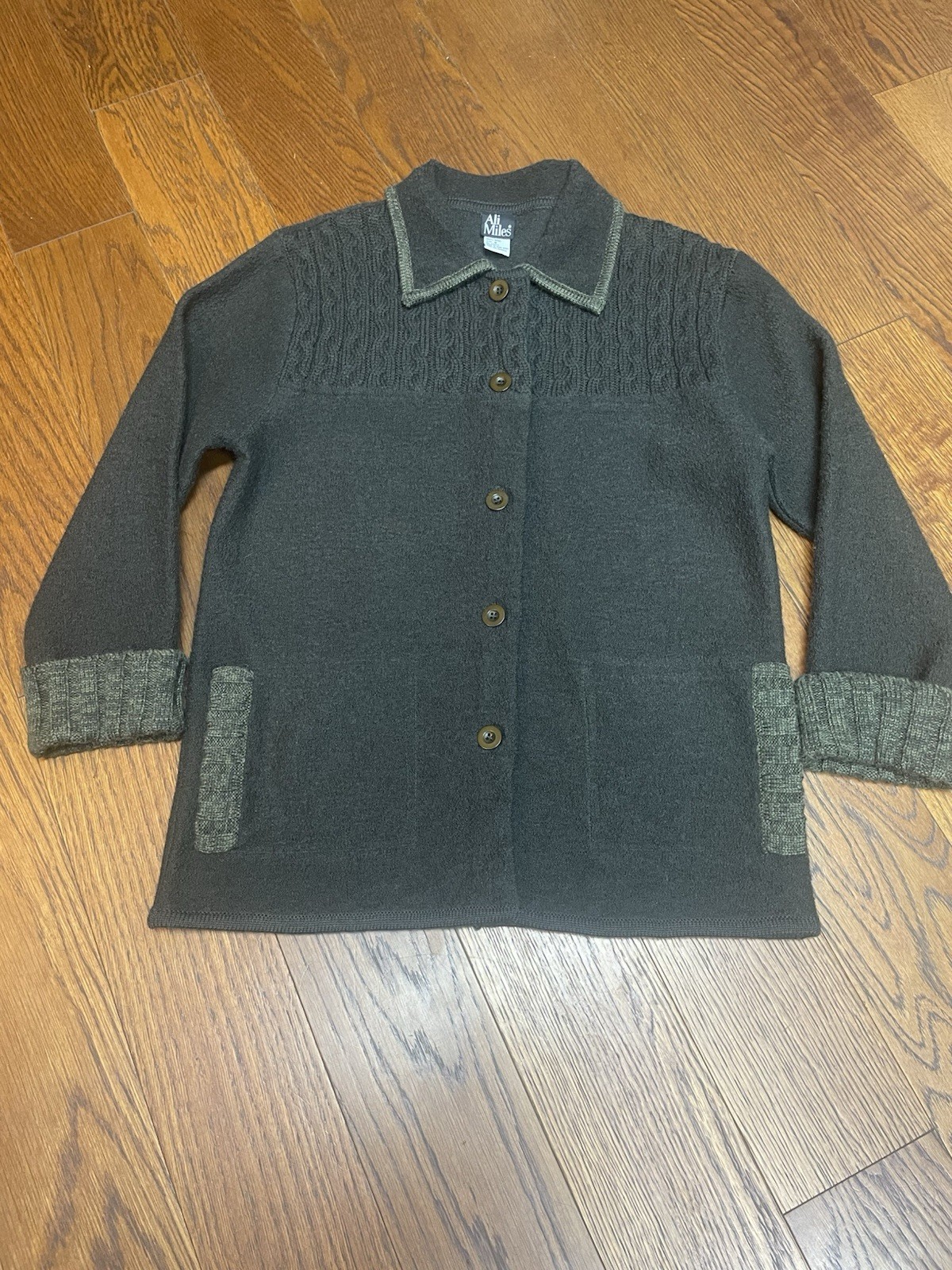 100% Wool Vintage Ali Miles Cardigan/Jacket Women&rsquo;s Size Small Green