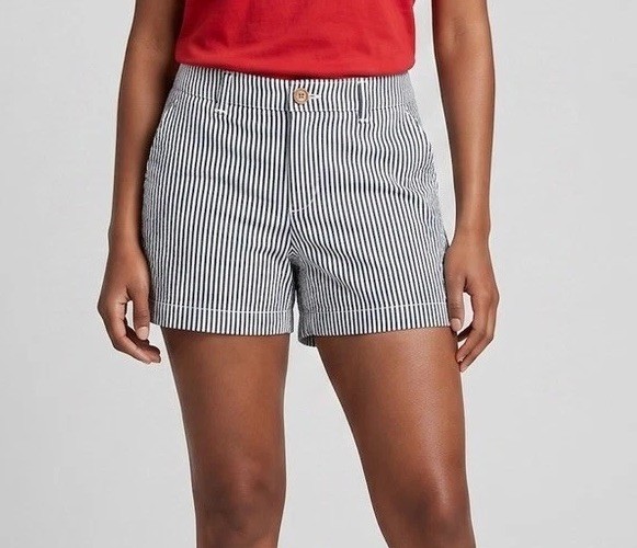 Old Navy Striped Chino Shorts Navy White Pinstripe Mid Rise Size 8 preppy summer