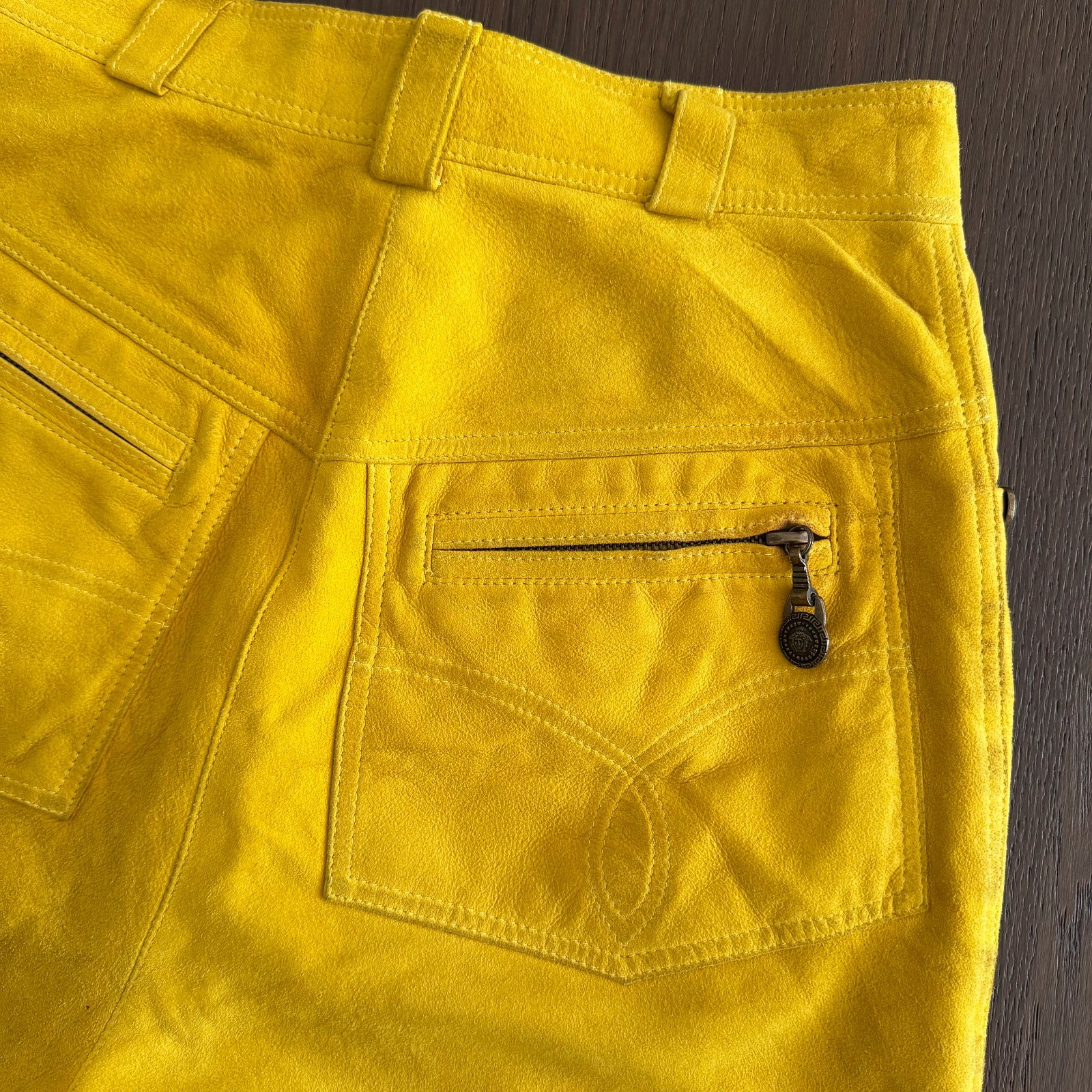 GIANNI VERSACE mustard yellow suede pants size 38/XS from F/W 1994/95