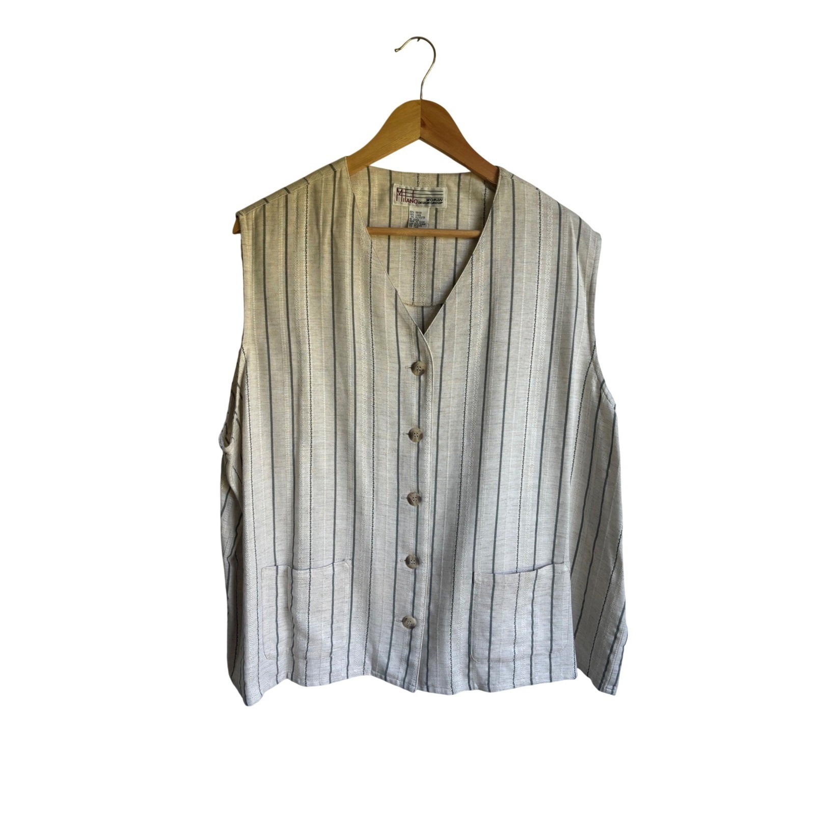 VTG Milano Woman Striped Linen Blend Vest and Pants Set Plus Size 22W Beige