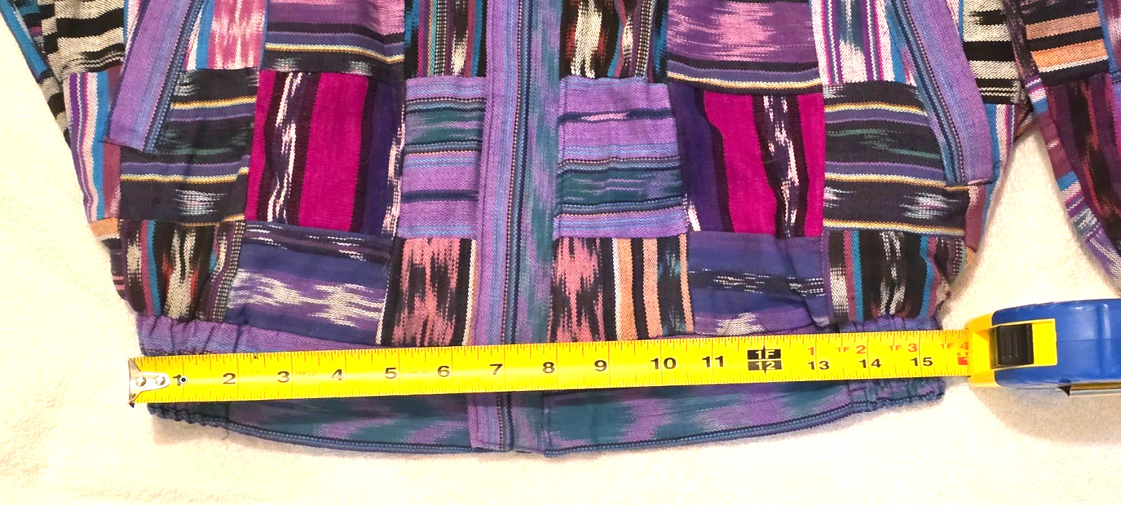 Huipil Strip Guatemala Hippie Patchwork Festival Woven Zip Bomber Jacket VTG 90s