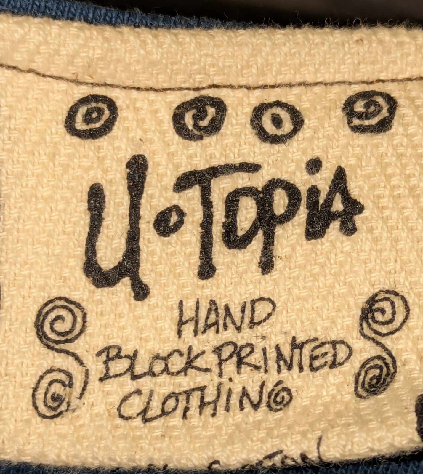 Vintage 90s UTOPIA Hand Block Printed Cotton Tank Dress L/XL Boho Art To Wear