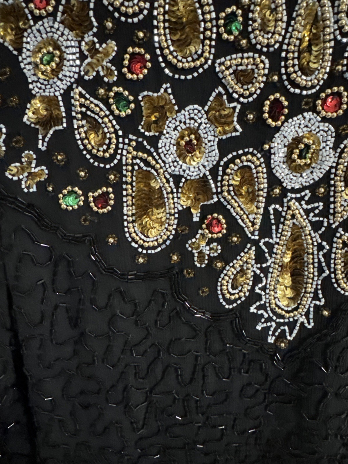 Vintage Fully Beaded/Sequined 100% Silk Jacket /Rayon lining, made in India, Lg