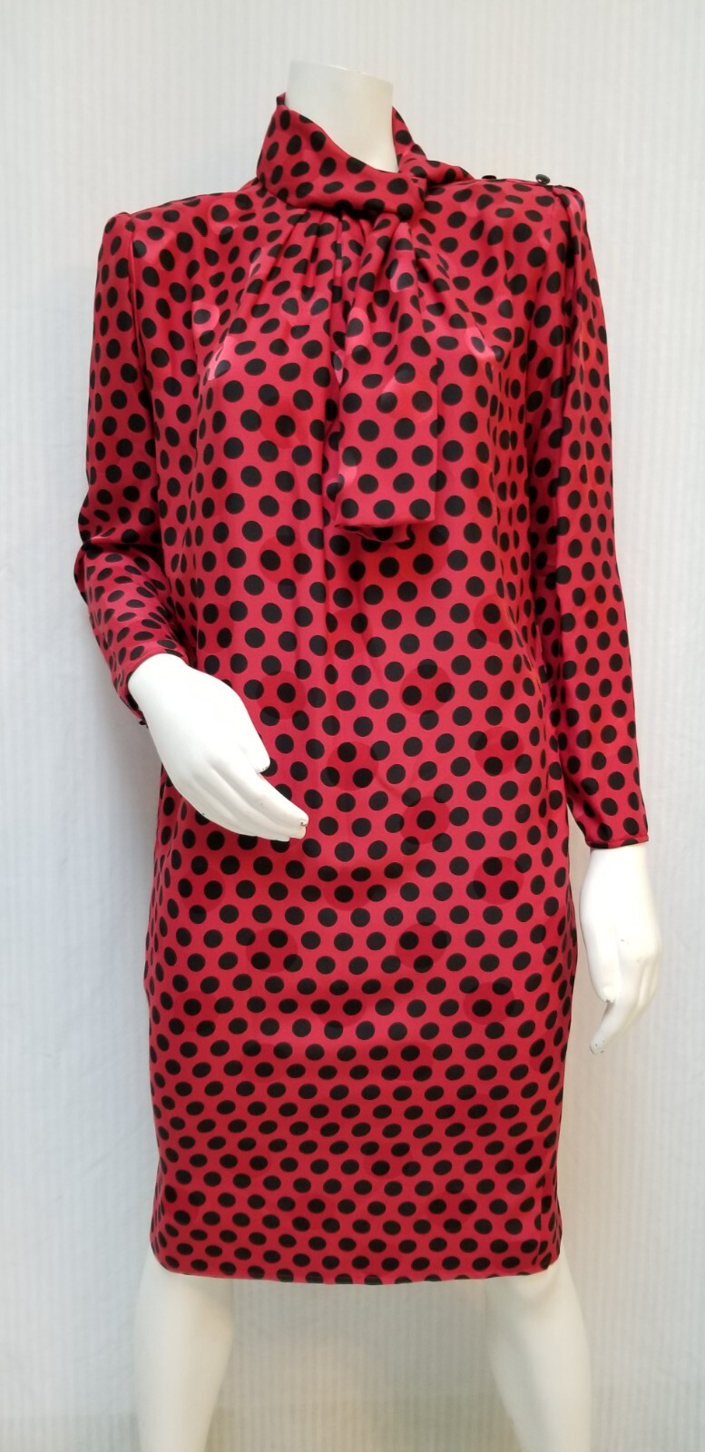 Vintage 1980&rsquo;s Emanuel Ungaro Red Black Polka Dot Silk Dress – Size S/M