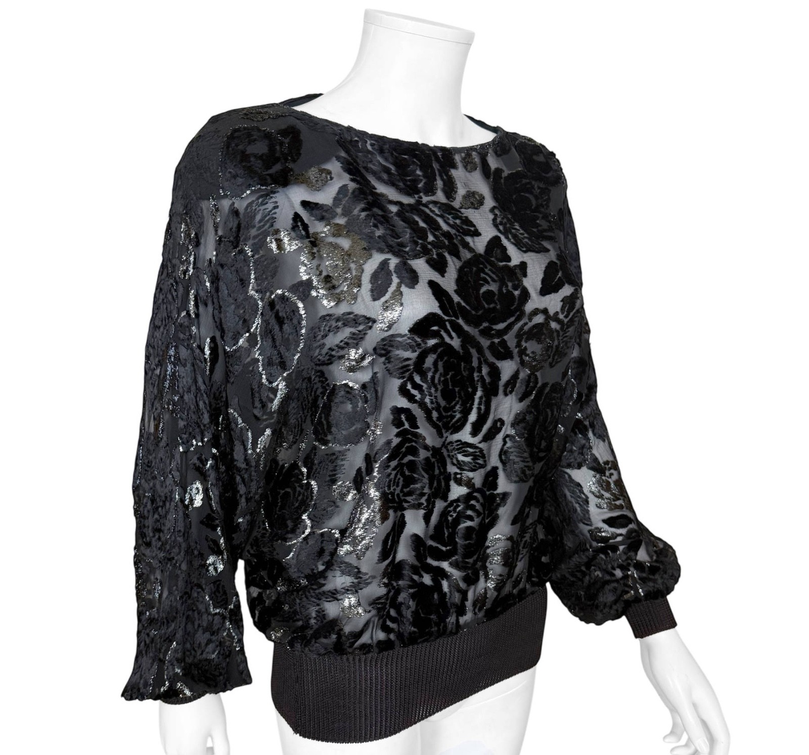 Vintage 1980s Gucci Silk Blend Devore Velvet Top Dolman Sleeve Made in Italy 40