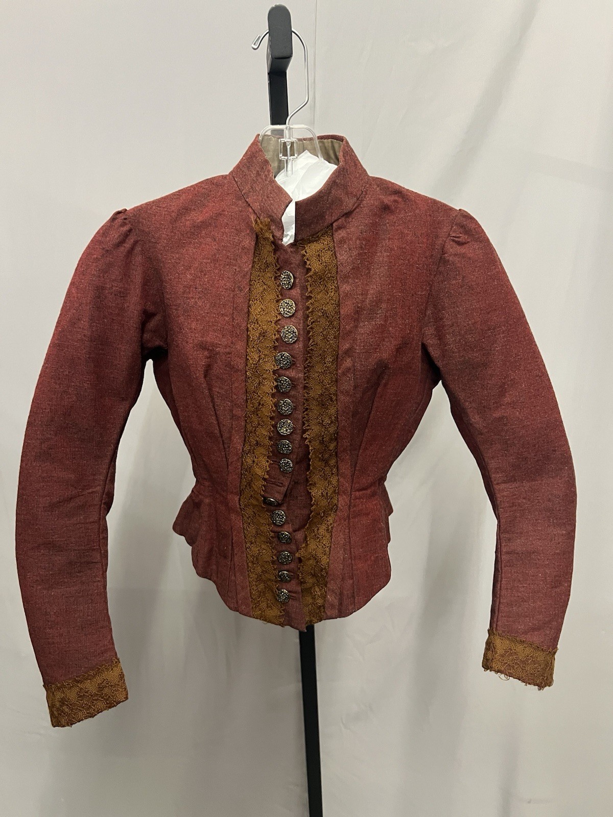 1880’s Winter Wool Bodice For Bustle Gown. Red/Brown With Black & White