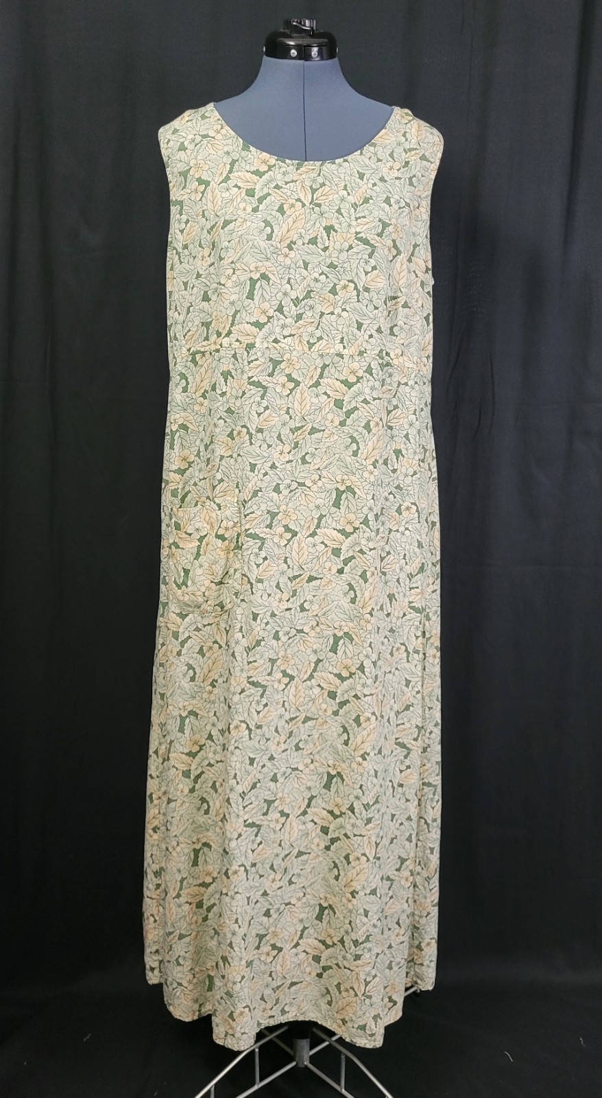 Vtg Coco Bianco Muted Green & Peach Floral Raised Waistline Shift Dress Size 16