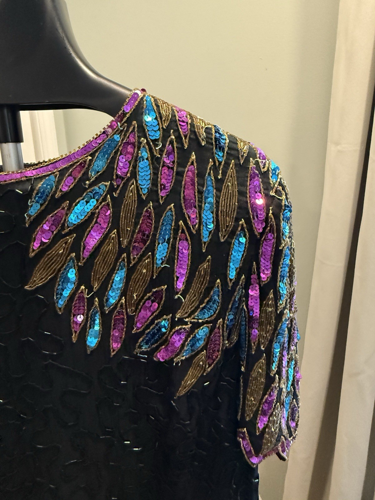 Vintage Stenay Plus Silk Beaded Sequin Dress Size 20 Black 90s Glam Art deco