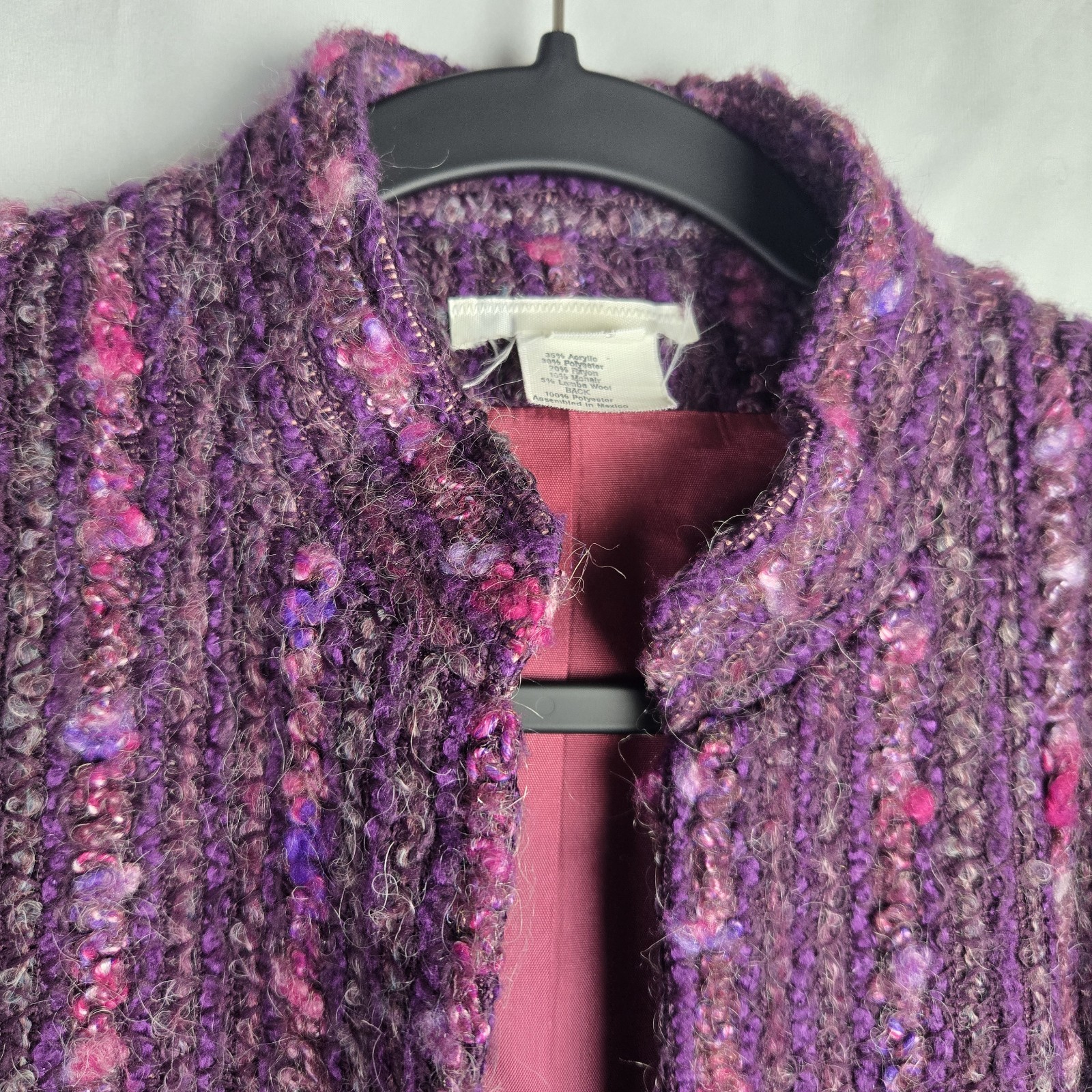 Vintage Devon Womens 14 Purple Texture Tweed Jacket Mohair Office Career Boho